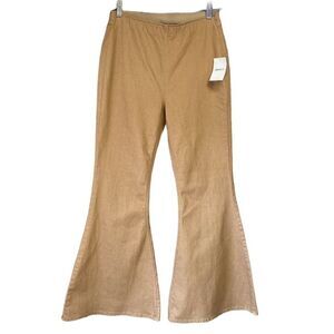 NEW Forever 21 Sand Denim Elastic Waist Flare Leg Pants Sz L